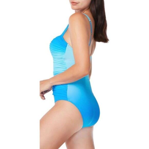 Bleu By Rod Beattie Shirred Underwire One-piece Swimsuit - Surf Bleu Size 10 - Picture 3 of 13